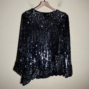 VINTAGE THREE FLAGS sequin beaded silk party new years asymmetrical blouse L